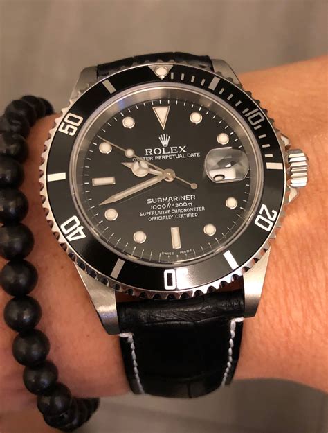 black leather rolex strap|vintage Rolex with leather strap.